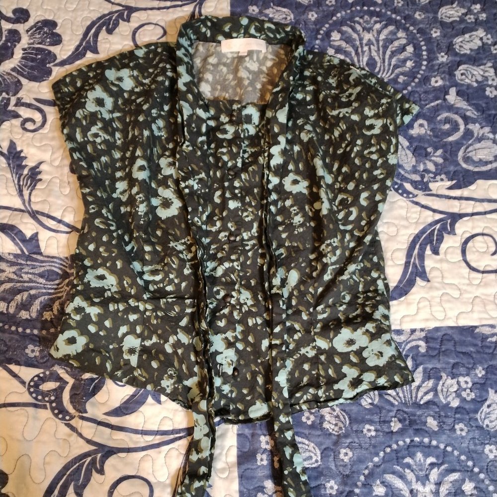 Corey Lynn Calter, xs, sleeveless, tie neck, button up blouse